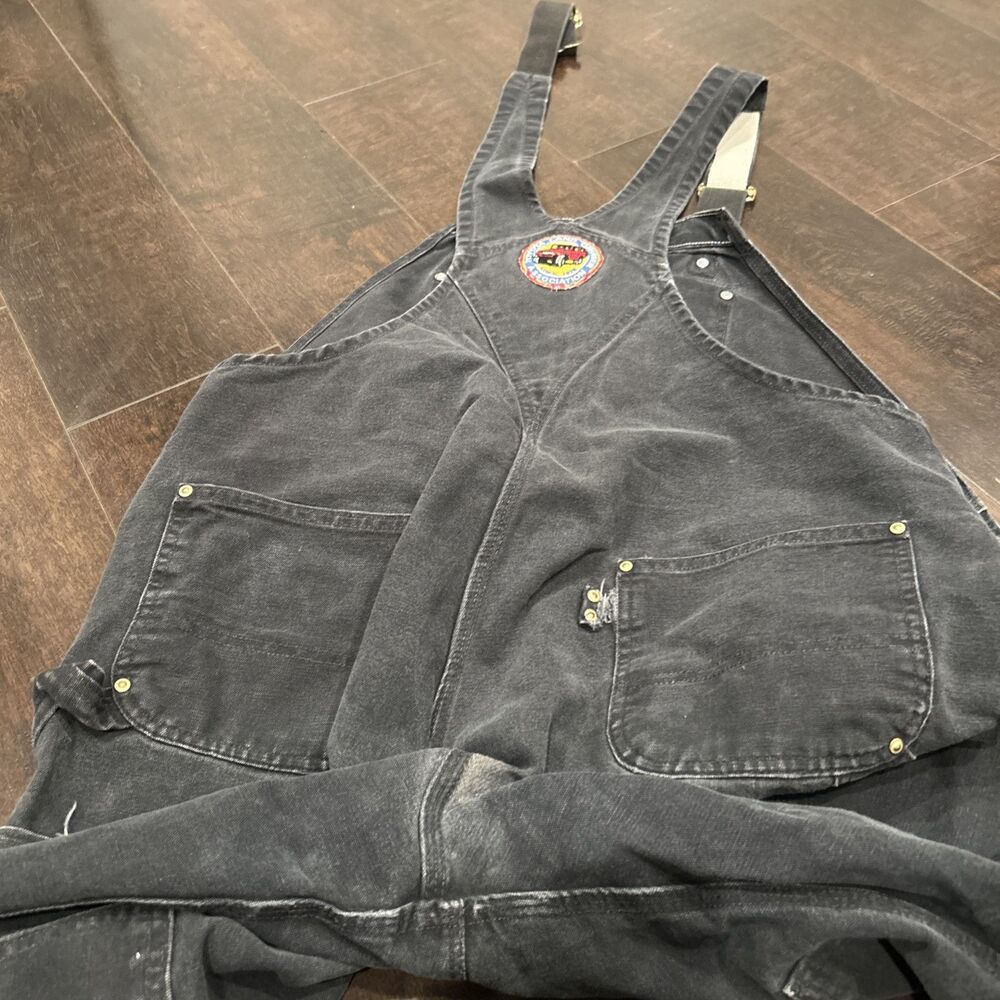 Vintage Carhartt Bib Overalls Mens 44 X 28 Black Gray Knee 90s Y2K - Picture 12 of 16